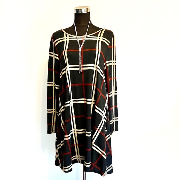 NWT Apricot Wavy Plaid Swing Sweater Dress Size L - Picture 3 of 6